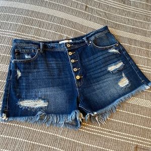 KanCan for Maurice’s Button Fly Raw Hem Denim Shorts